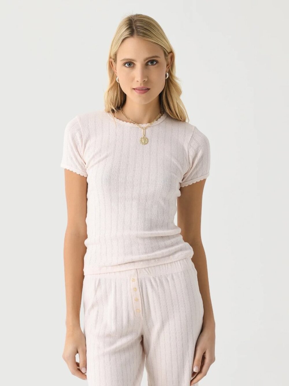 NWT Leset Slim Fit Pointelle Tee Petal M